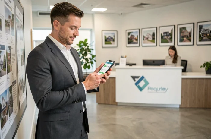 Agent immobilier utilisant une application mobile pour gérer des transactions en ligne