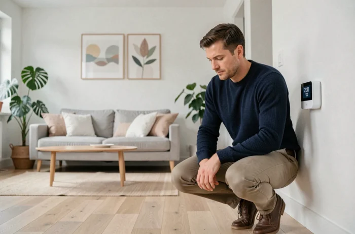 Homme installant un thermostat connecté pour optimiser le confort de son habitation