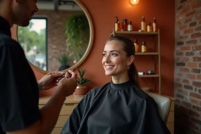 Femme en institut de beauté lors d'une séance de soin des sourcils, tendances beauté professionnelles et bien-être